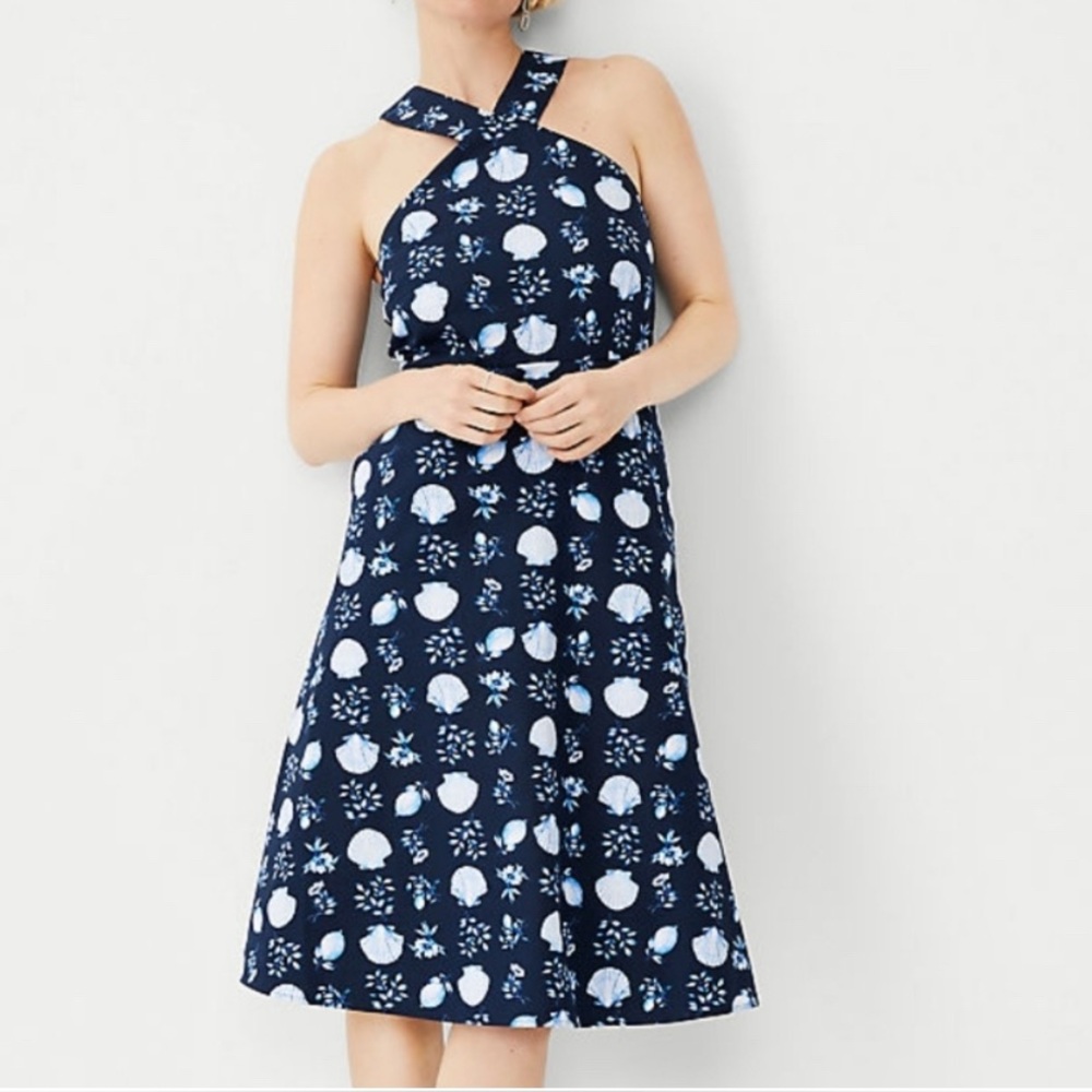 Ann Taylor Shell Tile Cotton Linen Halter Dress